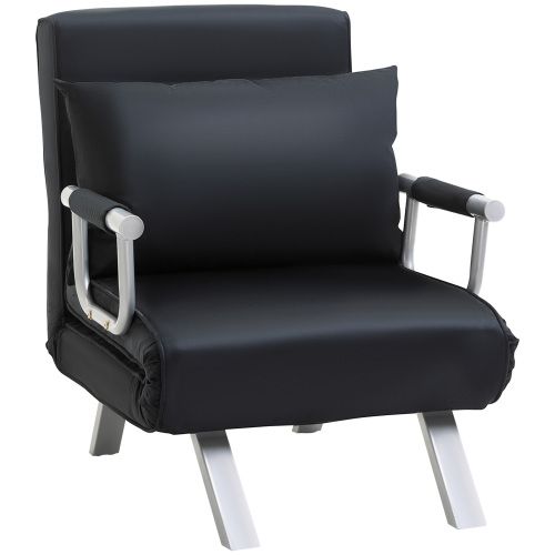 Fauteuil Convertible 2 En 1, Dossier Réglable 5 Positions, Housse Amovible, Noir