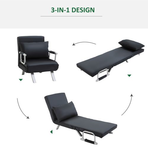 Fauteuil Convertible 2 En 1, Dossier Réglable 5 Positions, Housse Amovible, Noir