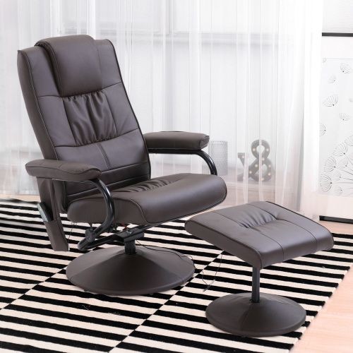 Fauteuil Relax Massant Pivotant Avec Repose-pieds, Dossier Inclinable, En Simili, Marron