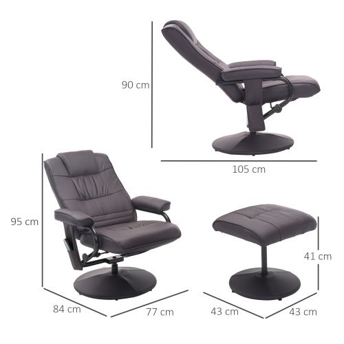 Fauteuil Relax Massant Pivotant Avec Repose-pieds, Dossier Inclinable, En Simili, Marron