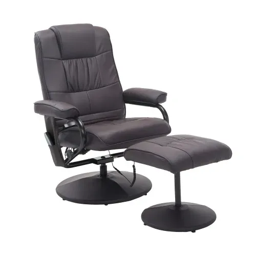 Fauteuil Relax Massant Pivotant Avec Repose-pieds, Dossier Inclinable, En Simili, Marron