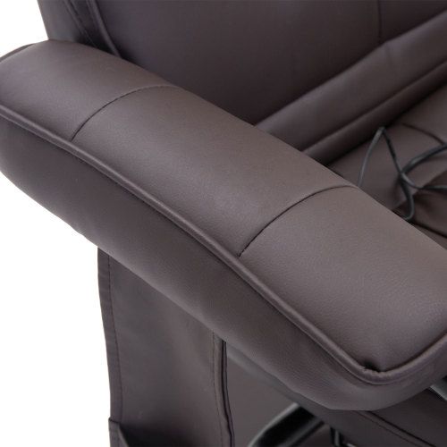 Fauteuil Relax Massant Pivotant Avec Repose-pieds, Dossier Inclinable, En Simili, Marron