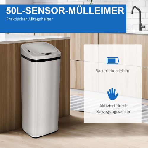 Poubelle Automatique 67 L Avec Capteur, En Acier Inoxydable, Argent