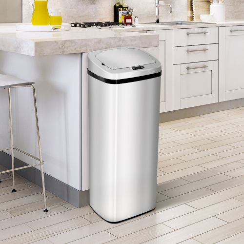 Poubelle Automatique 67 L Avec Capteur, En Acier Inoxydable, Argent