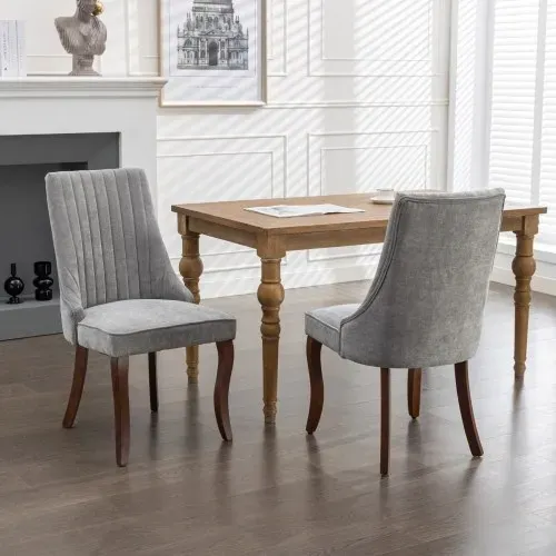 Lot De 2 Chaises De Salle à Manger, Dossier Haut Rembourré, Pieds En Bois, Gris