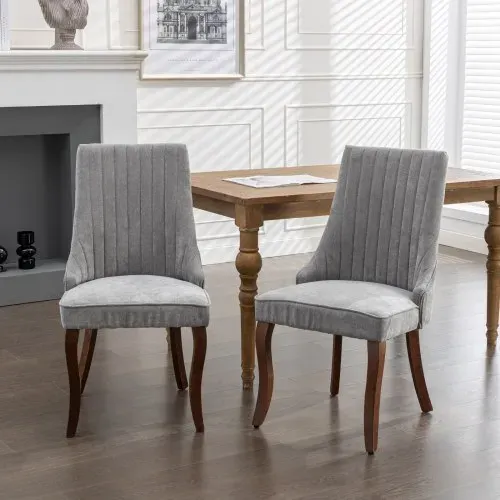 Lot De 2 Chaises De Salle à Manger, Dossier Haut Rembourré, Pieds En Bois, Gris