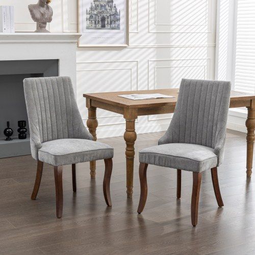 Lot De 2 Chaises De Salle à Manger, Dossier Haut Rembourré, Pieds En Bois, Gris