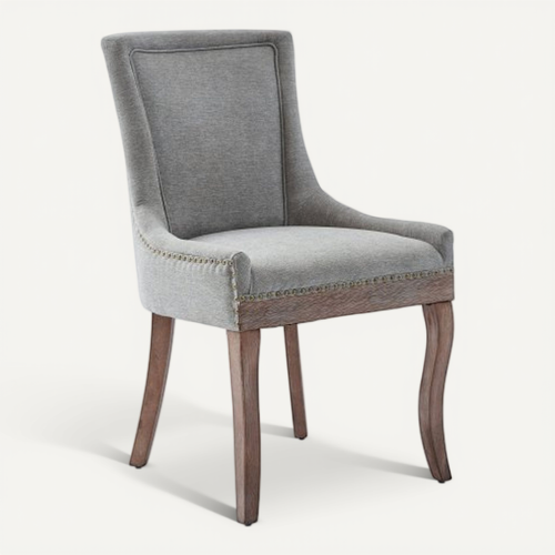 Lot De 2 Chaises De Salle à Manger, Dossier Haut Rembourré, Piétement Bois Massif, Gris