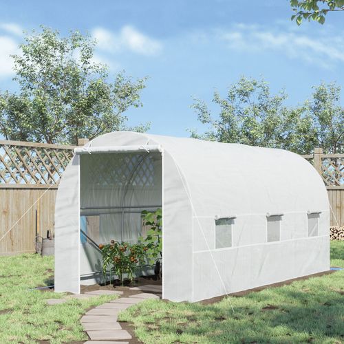 Serre De Jardin 445x200x200 Cm Avec Housse Pe Anti-uv, 6 Fenêtres + Porte Enroulable