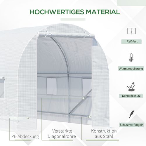 Serre De Jardin 445x200x200 Cm Avec Housse Pe Anti-uv, 6 Fenêtres + Porte Enroulable