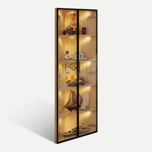 Vitrine D’angle Finition Chêne, Éclairage LED Intégré