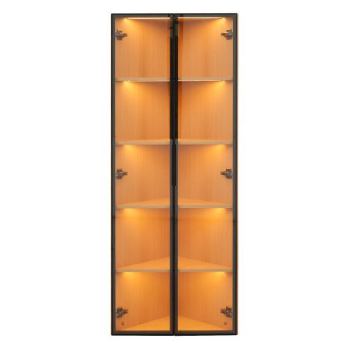 Vitrine D’angle Finition Chêne, Éclairage LED Intégré