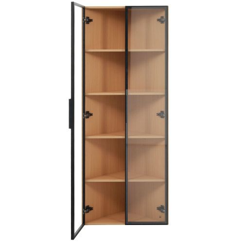 Vitrine D’angle Finition Chêne, Éclairage LED Intégré