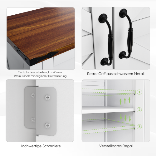 Meuble De Rangement De Salle De Bain Blanc, Style Campagne, Plateau Noyer Et Étagère Réglable