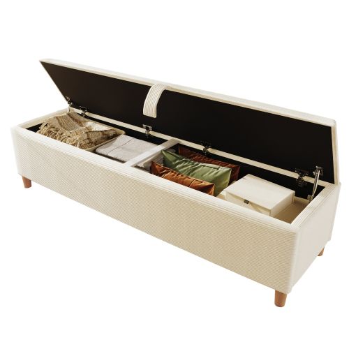 Banc De Lit Avec Espace De Rangement, 145x38 Cm, Hydraulique, En Velours Côtelé Beige