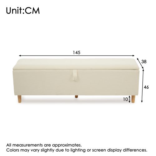 Banc De Lit Avec Espace De Rangement, 145x38 Cm, Hydraulique, En Velours Côtelé Beige