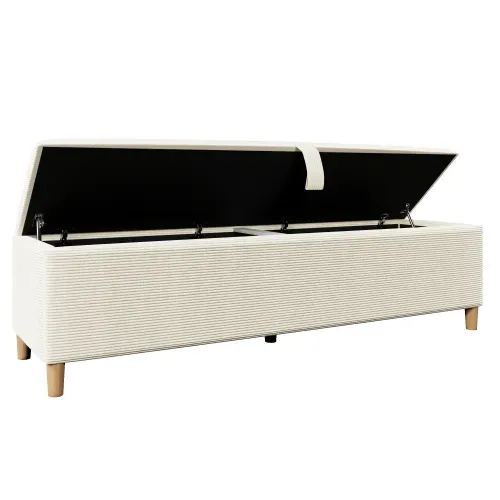 Banc De Lit Avec Espace De Rangement, 145x38 Cm, Hydraulique, En Velours Côtelé Beige