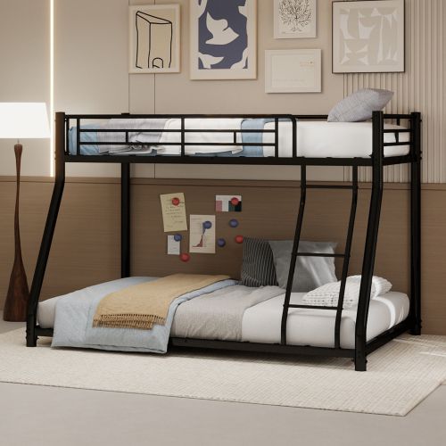 Lit Superposé 90x190 Cm Et 140x190 Cm Avec Échelle, En Métal, Noir