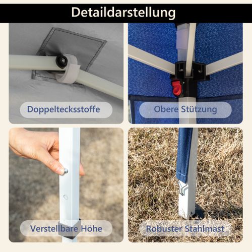 Tonnelle Pliante Pop-up 3x3 M Bleue Réglable, Toile Imperméable Anti-uv, Avec Sacs De Lestage