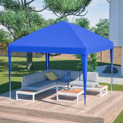 Tonnelle Pliante Pop-up 3x3 M Bleue Réglable, Toile Imperméable Anti-uv, Avec Sacs De Lestage