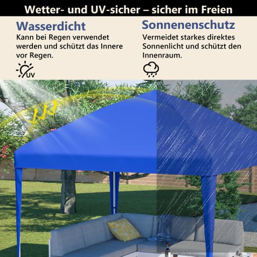 Tonnelle Pliante Pop-up 3x3 M Bleue Réglable, Toile Imperméable Anti-uv, Avec Sacs De Lestage