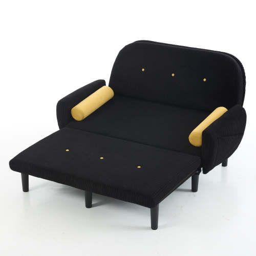 Canapé Convertible 2 Places, Dossier Réglable, Coussins Inclus, Noir