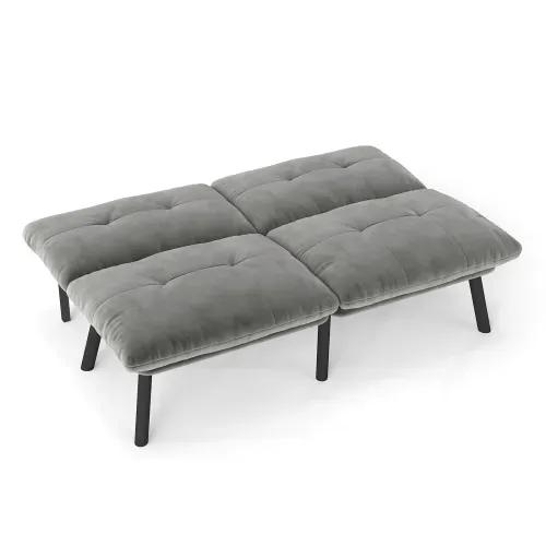Canapé Convertible 2 Places En Velours Gris, Cadre Métallique