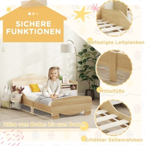 Lit Enfant 140x70 Cm, Avec Barrières De Sécurité, Lit Cabane En Bois, Bois Naturel