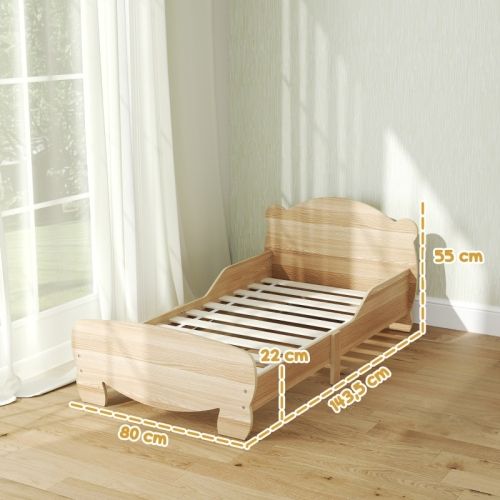 Lit Enfant 140x70 Cm, Avec Barrières De Sécurité, Lit Cabane En Bois, Bois Naturel