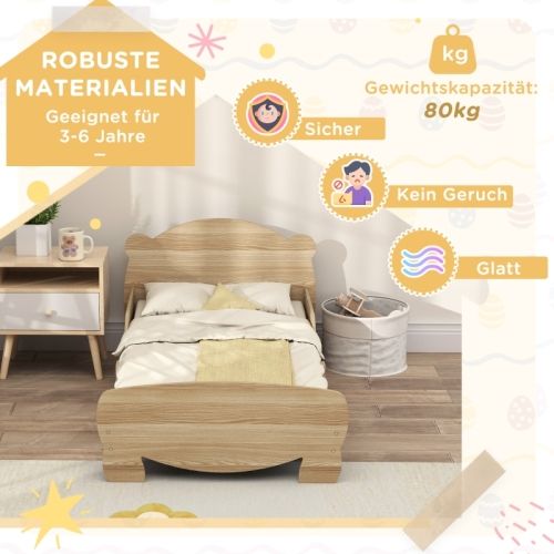 Lit Enfant 140x70 Cm, Avec Barrières De Sécurité, Lit Cabane En Bois, Bois Naturel