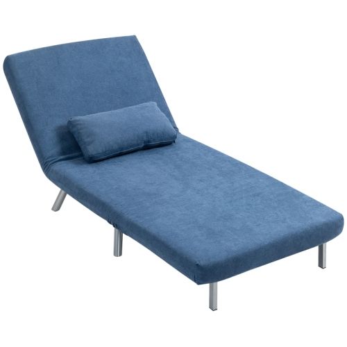 Fauteuil Convertible 2 En 1, Dossier Réglable, Avec Coussin, Tissu Et Métal, Bleu