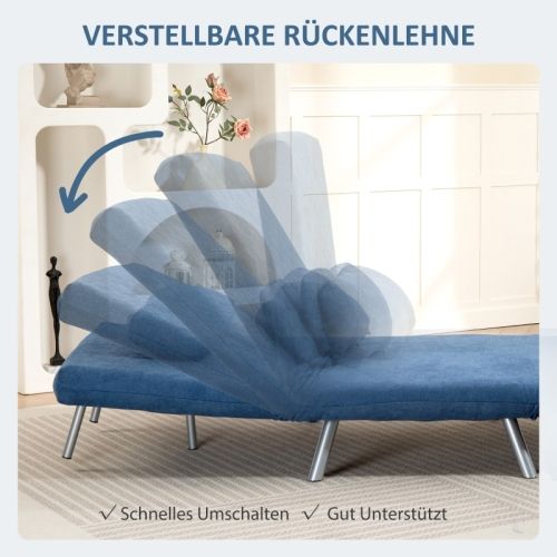 Fauteuil Convertible 2 En 1, Dossier Réglable, Avec Coussin, Tissu Et Métal, Bleu