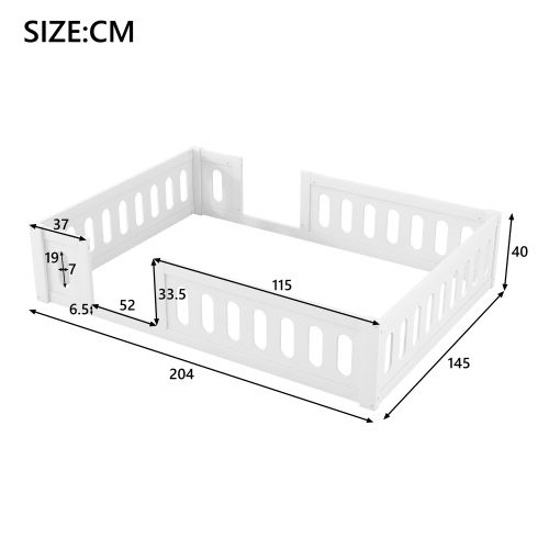 Lit Enfant Au Sol 140x200 Cm, Garde-corps Partiel, Plateforme Basse, En Bois, Sans Lattes, Blanc