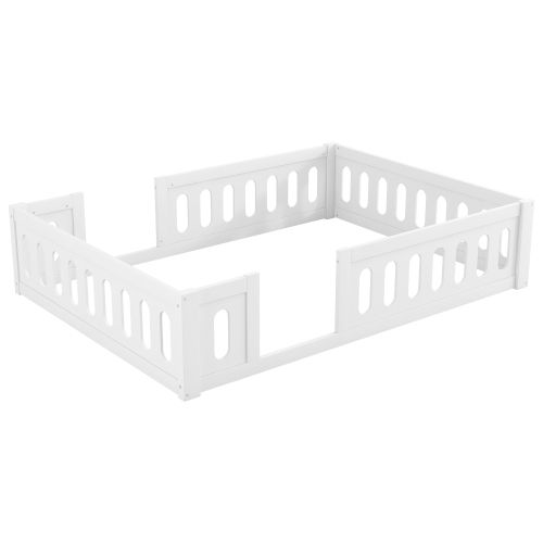 Lit Enfant Au Sol 140x200 Cm, Garde-corps Partiel, Plateforme Basse, En Bois, Sans Lattes, Blanc