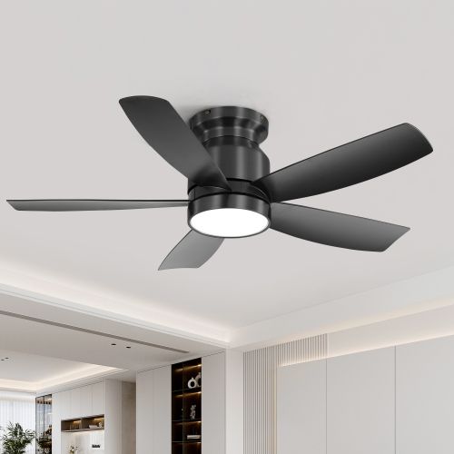 Ventilateur De Plafond LED 42'' Noir Avec Télécommande, Moteur Dc Réversible