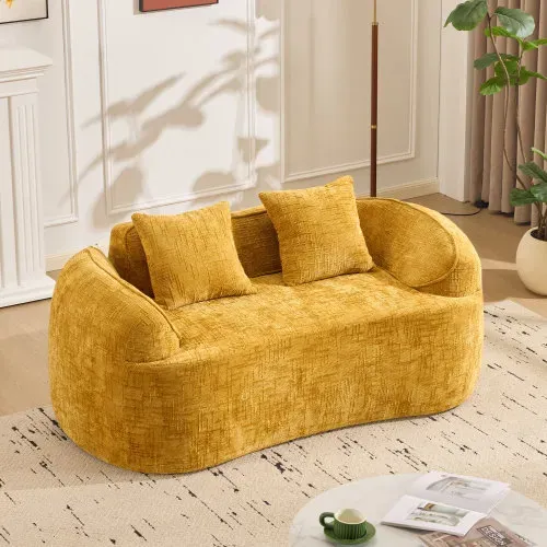 Canapé Compressé 2 Places Incurvé Avec Accoudoirs Et 2 Coussins - Jaune