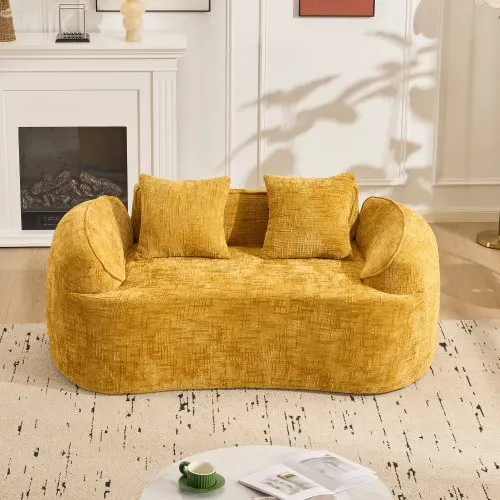 Canapé Compressé 2 Places Incurvé Avec Accoudoirs Et 2 Coussins - Jaune