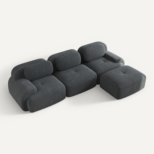 Canapé D'angle Modulaire En Velours Côtelé Gris Sans Montage, Accoudoirs Larges