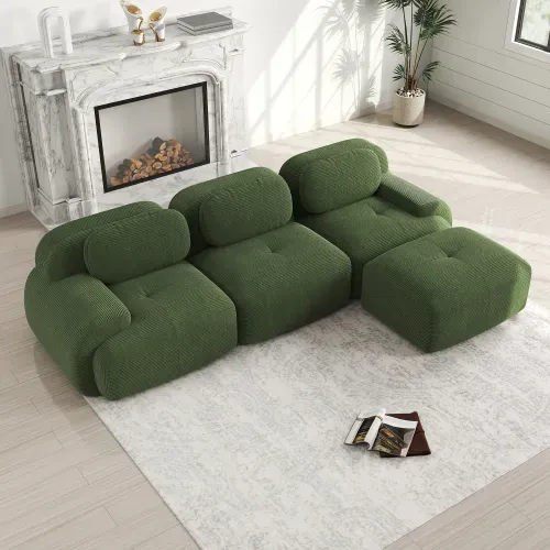 Canapé D'angle Modulable Vert En Velours Côtelé 32d Sans Montage