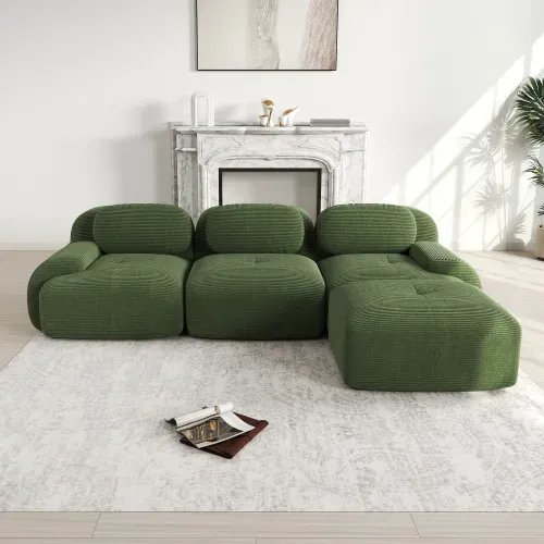 Canapé D'angle Modulable Vert En Velours Côtelé 32d Sans Montage
