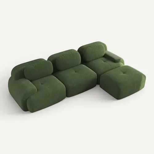 Canapé D'angle Modulable Vert En Velours Côtelé 32d Sans Montage