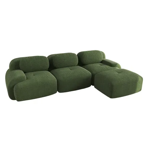 Canapé D'angle Modulable Vert En Velours Côtelé 32d Sans Montage