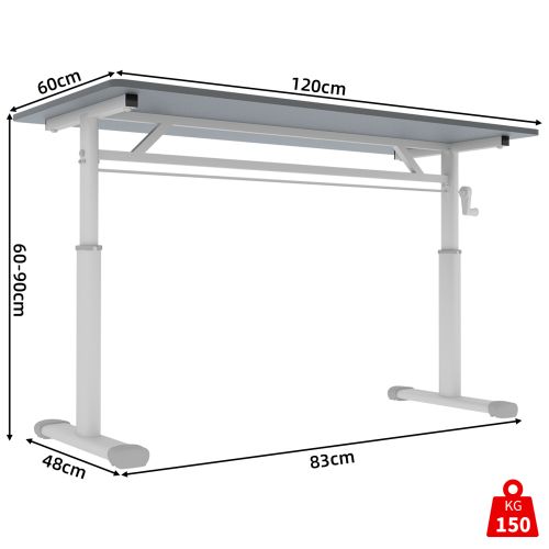 Bureau Réglable En Hauteur à Manivelle, Structure Double Colonne, Gris
