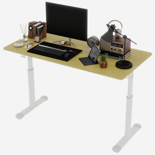 Bureau Réglable En Hauteur à Manivelle, Structure Double Colonne, Finition Bois