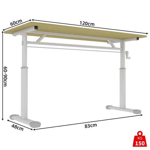 Bureau Réglable En Hauteur à Manivelle, Structure Double Colonne, Finition Bois