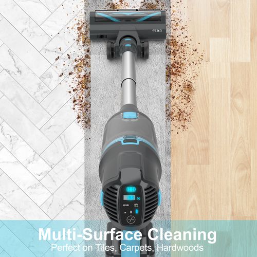 Aspirateur Balai Avec Fonction 2 En 1, Moteur 300 W, Batterie 4000 Mah, En Abs Et PC, Bleu Gris