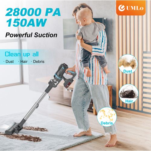 Aspirateur Balai Avec Fonction 2 En 1, Moteur 300 W, Batterie 4000 Mah, En Abs Et PC, Bleu Gris