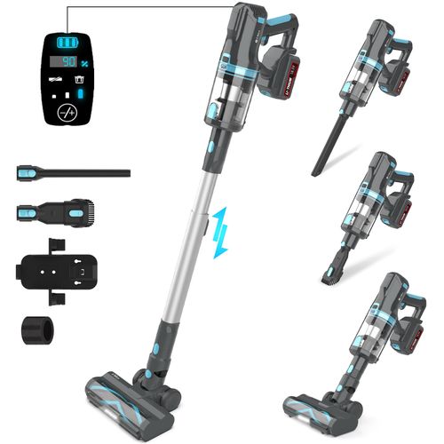 Aspirateur Balai Avec Fonction 2 En 1, Moteur 300 W, Batterie 4000 Mah, En Abs Et PC, Bleu Gris