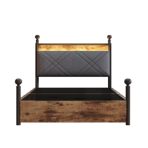 Lit enfant 90x190 Cm Avec 2 Tiroirs, Baldaquin Amovible Et Ports USB Et Type-c, En Métal, Noir
