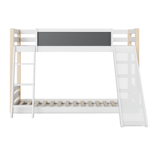 Lit Superposé 90x200 Cm Avec Toboggan Et Escalier, Barrières De Sécurité, En Bois, Blanc